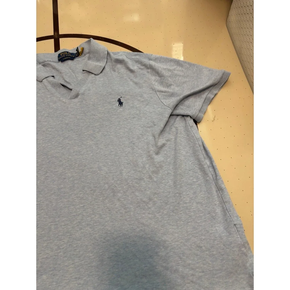 193 Polo Ralph Lauren Mens Classic Fit VNeck Polo Shirt Light Blue Heather Large
